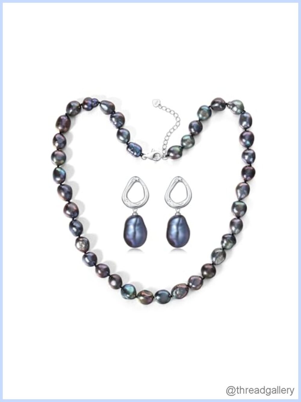 8.5-9mm Baroque Pearl Necklace & Earrings Set with 925 Sterling Silver